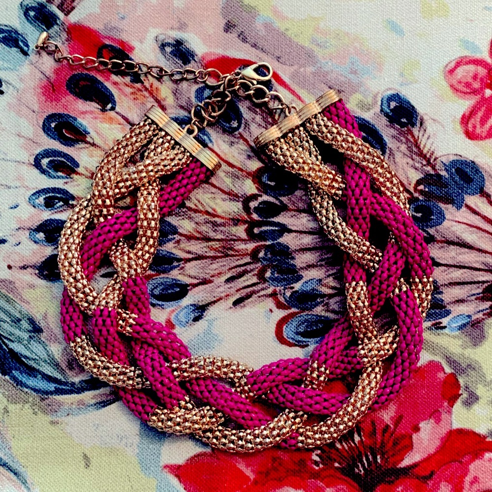 Pink Gold Chain Bib Choker Necklace Sexy Glam